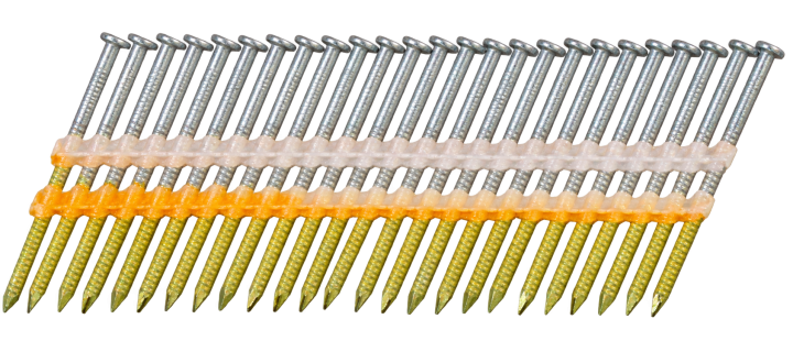 Illustration of plastic-collated framing nails