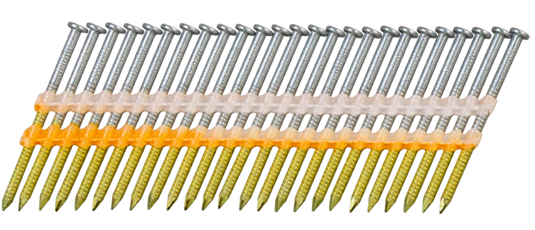 Illustration of plastic-collated framing nails
